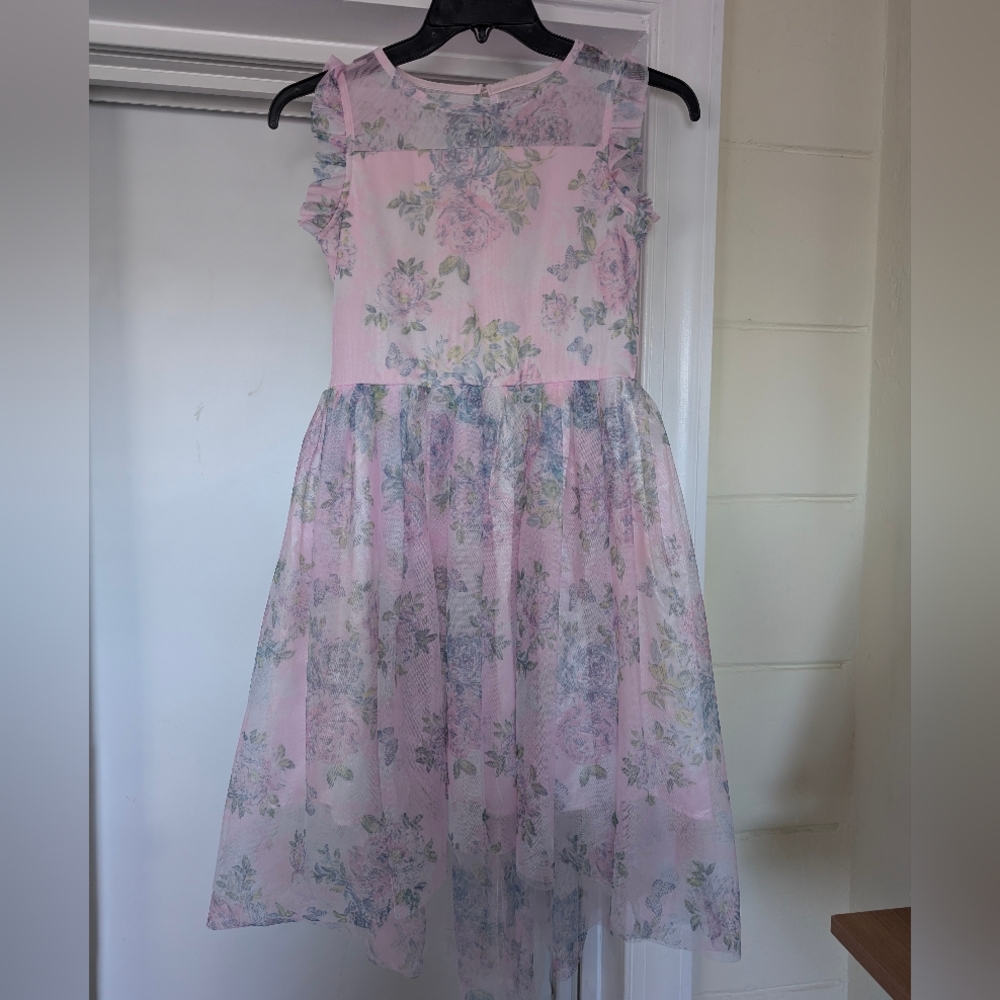 Zhenzi Pink Floral Layered Girls Dress Size XL  14/16